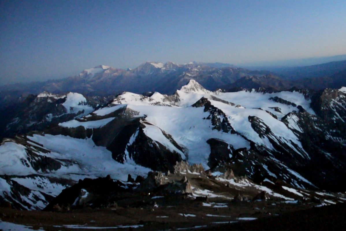 04 Moon Over Cerro Zurbriggen, Cupola de Gussfeldt, La Mano, Cerro Link With Mercedario And Cerro Ramada Beyond Before Dawn On The Climb From Colera Camp 3 To Aconcagua Summit